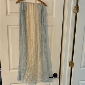 Melifluos Light Blue & Cream Head Wrap Scarf Fringe Sheer